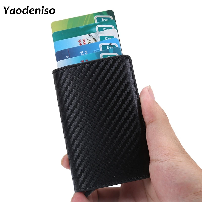 

New Fashion Anti RFID Blocking Men's Credit Card Holder Leather Small Wallet ID Bank Card Case Metal Protection Purse For Women