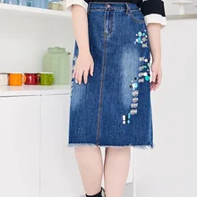 TUHAO, Женская Уличная Повседневная Джинсовая юбка миди, большие размеры 7XL 6XL 5XL, Женская юбка на лето и весну с бахромой, Корейская джинсовая юбка MZJ