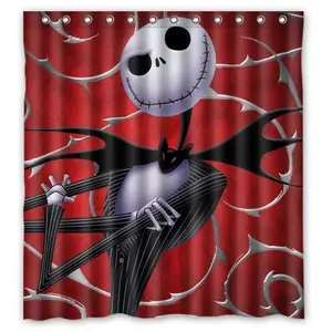 Toilet Lid Cover and Bath Mat NMPPTM 4 Piece Jack Skellington Shower Curtain Set with Non-Slip Rugs Durable Waterproof Shower Curtains with 12 Hooks