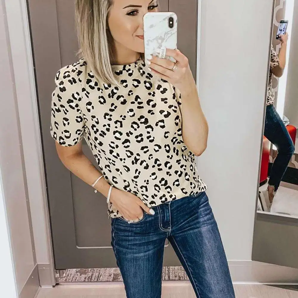 

Leopard Print Blouse shirts Women 2019 Summer Autumn Hot Tees Casual O-Neck Short Sleeve Harajuku Cool shirts Female 2019 BB3M