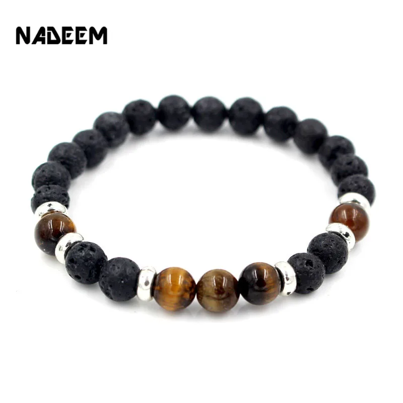 

8mm Black Lava & Tiger Eye Stone Bead Bracelet Men Buddha Yoga Mala Rosary Bead Bracelet For Mens and Women Jewelry Wholesale