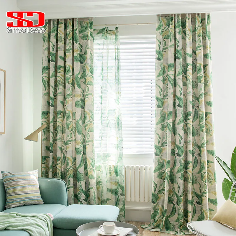 Online Americano di Cotone Stampato Tende per il Salone Verde Foglie di Banano Tulle Velo Fodera Cortinas per la Camera Da Letto Dello Schermo Singolo Pannello