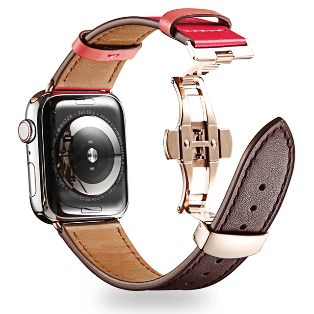 Кожаный ремешок ручной работы для Apple Watch 42 мм серии 4 3 2 1 42 мм 44 мм iWatch 4 3 2 ремешок из натуральной кожи 44 мм 38 мм браслет - Цвет ремешка: red brown