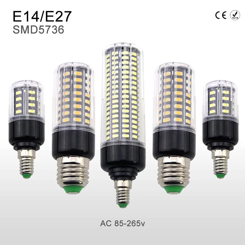 

E14 LED Lamp Corn Bulb SMD5736 LED 110V Light E27 AC85-265V 28 40 72 108 132 156 189leds No Flicker Bulb 3W 5W 7W 9W 12W 15W 18W