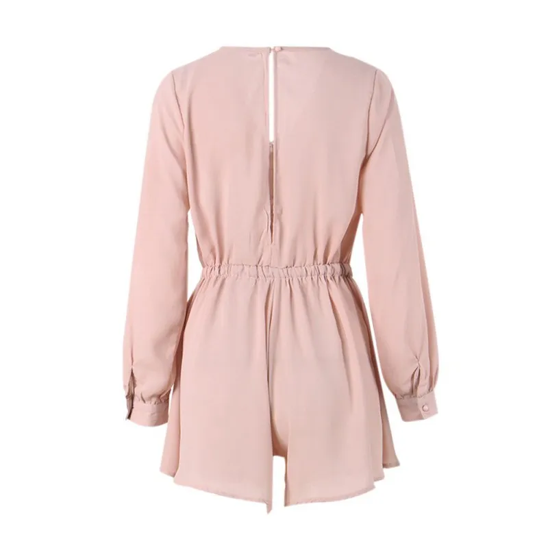

Summer Women's Sexy chiffon Solid Color V-neck Chiffon Jumpsuit Loose Long Sleeve Slim High Waist Jumpsuit
