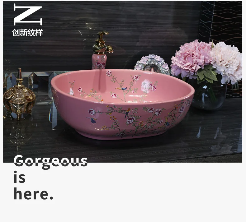 Jingdezhen ceramic sanitary ware art counter basin wash basin lavabo sink Bathroom sink chinese ceramic sinks flower and bird (9)