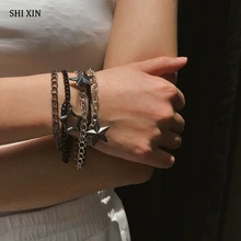 SHIXIN простой браслет в стиле панк с подвеской в виде пентаграммы, очаровательный многослойный браслет из бисера для женщин, модный браслет-цепочка на руку для женщин