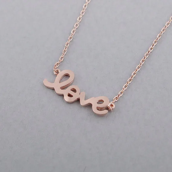 2014-Fashion-18k-Love-Necklace-in-Pink-Gold-Free-Shipping