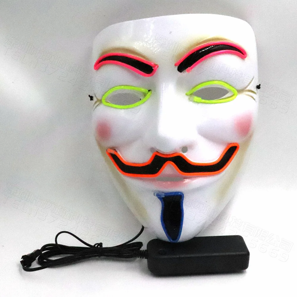 Хэллоуин v для vendetta Led светящаяся маска ужасная маска EL Wire Рождество для карнавала, вечеринки клуб бар DJ светящаяся полная маска для лица