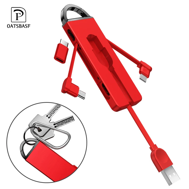 

Unique Keychain 3 In 1 with Type C Adapter Charger Cable for iPhone XS X 8 7 Plus Charging Cable for Huawei P20 pro mate 20 20X