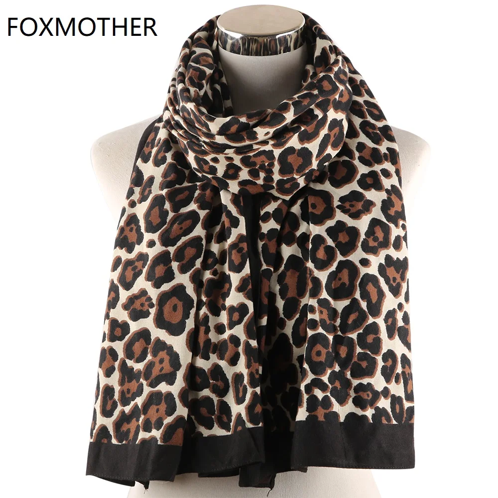 

FOXMOTHER New Women Leopard Scarf Brown Animal Print Shawl Scarves Soft Stole Sjaal Muslim Hijab Scarfs Pashminas Ladies