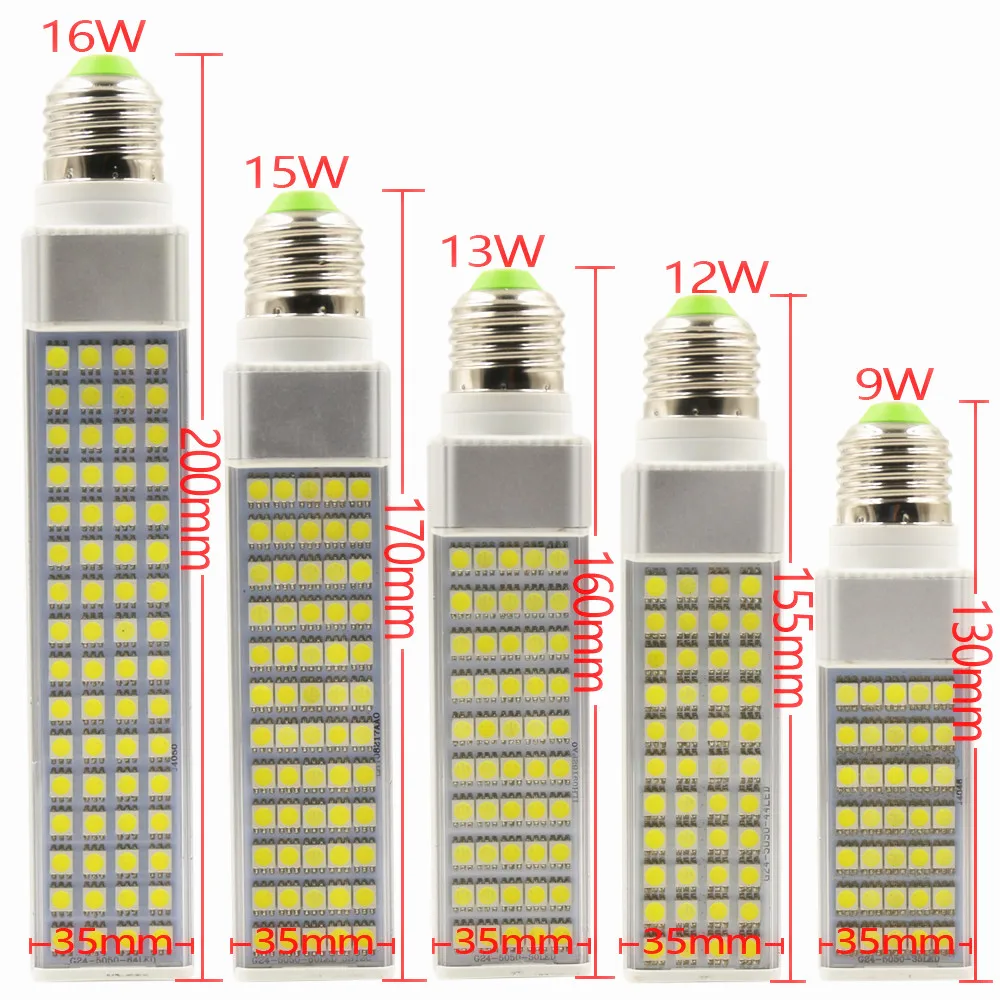 Лампада E27/G23/G24 горизонтальная вилка светильник SMD5050 9 Вт/12 Вт/13 Вт/15 Вт/16 Вт AC85~ 265 В Bombillas Светодиодный точечный светильник светодиодный лампы