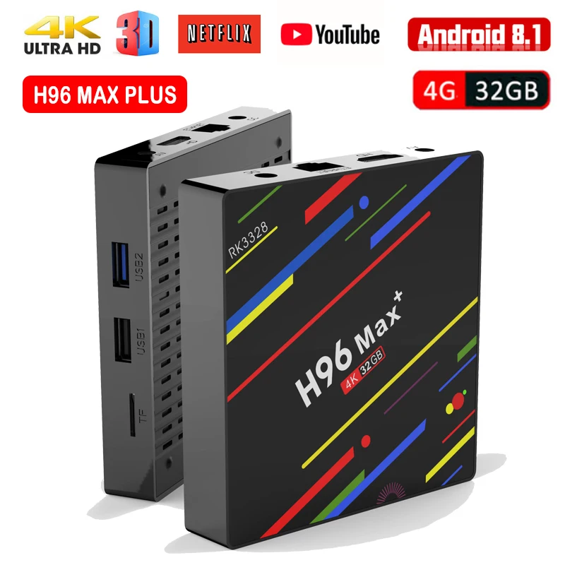H96 Max+ Android 8.1 TV BOX 4GB RAM 32GB ROM RK3328 Set Top Box 4K H.265 HDR10 USB 3.0 2.4G WIFI HD Smart Media Player H96 Max