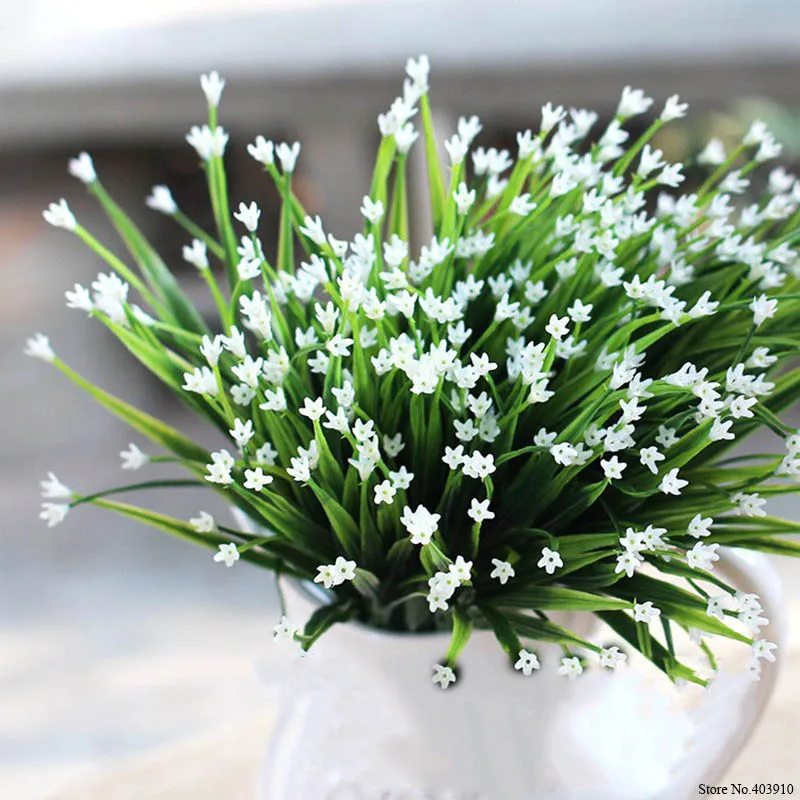 

7-Fork Plastic Artificial Flowers Green Artificial Grass Plants Home Office Desk Decorative Leaves Party Decors Plants 5 Color