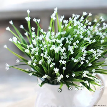

7-Fork Plastic Artificial Flowers Green Artificial Grass Plants Home Office Desk Decorative Leaves Party Decors Plants 5 Color