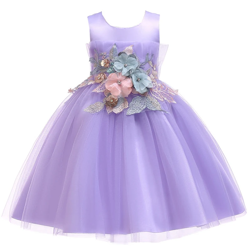 

Children Dress Baby Girl Purple Wedding Princess Tutu Dress Flower Girl Embroidery Formal Party Birthday Silk Tulle Dress BW069