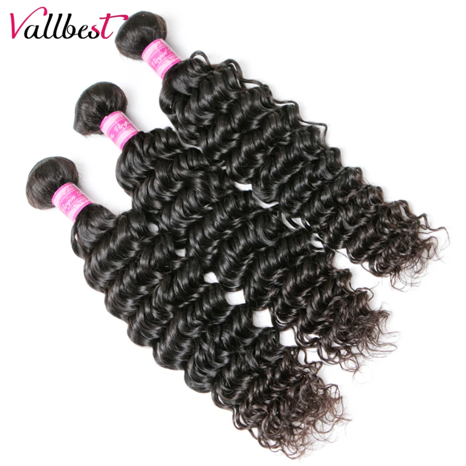 

Vallbest Malaysian Deep Wave Bundles Jet Black Natural Black 100g/piece Machine Double Weft Human Hair Remy Hair Weave Bundles