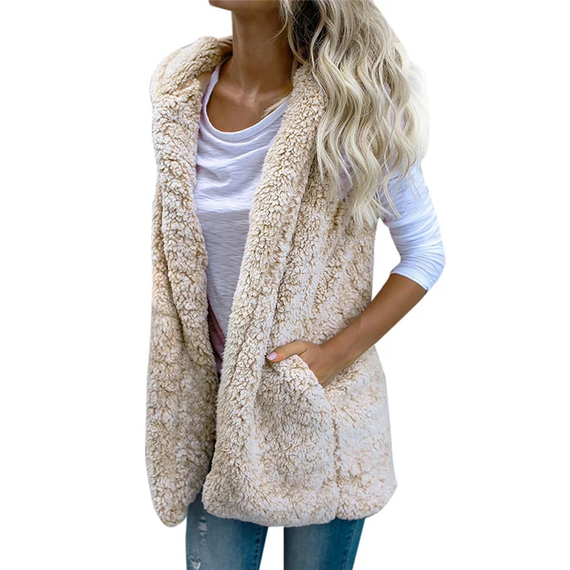 Casual com Capuz Sexy para o Inverno Colete Feminino Quente Estampa Aberta Cabolsa Casual Moda Feminina Meninas