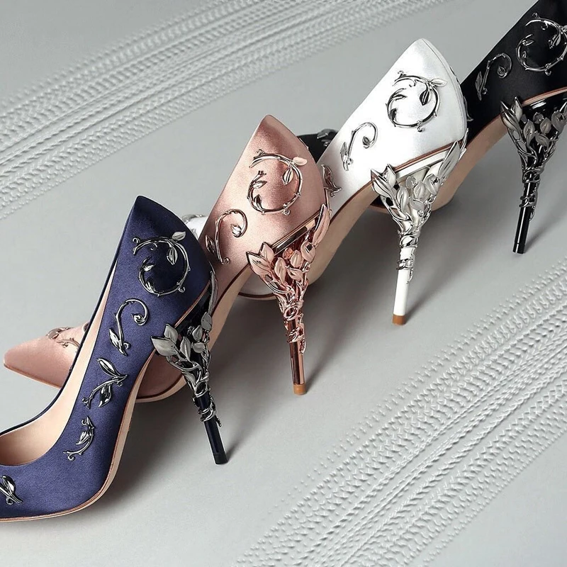 Teahoo/Роскошные Брендовые женские туфли-лодочки с острым носком; свадебные туфли на каблуке с цветочным узором; женские элегантные шелковые брендовые дизайнерские туфли-лодочки на высоком каблуке