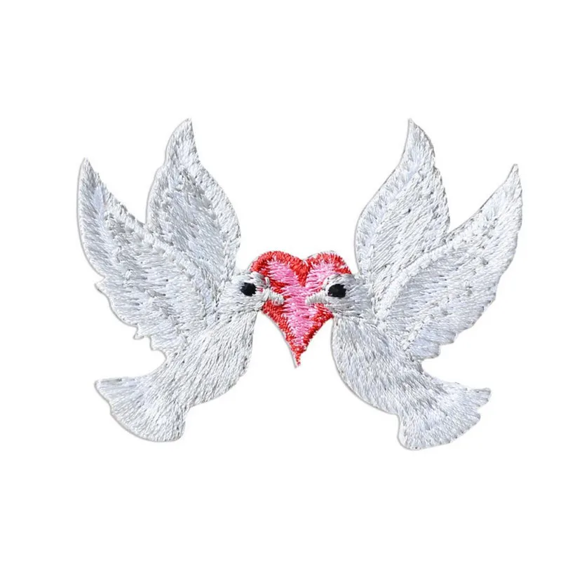 

Cheap Small White Color Embroidery fashion Bird Sticker Cloth Hole Paste DIY Clothing accessories Iron on birds Patch