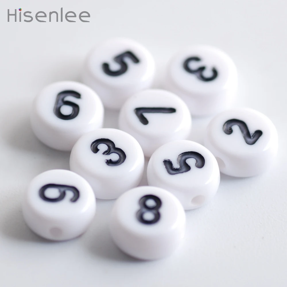 

Hisenlee White 4*7mm 100 Pcs Arabic Numerals Number Acrylic Interval Bead Hand Chain / Gift DIY