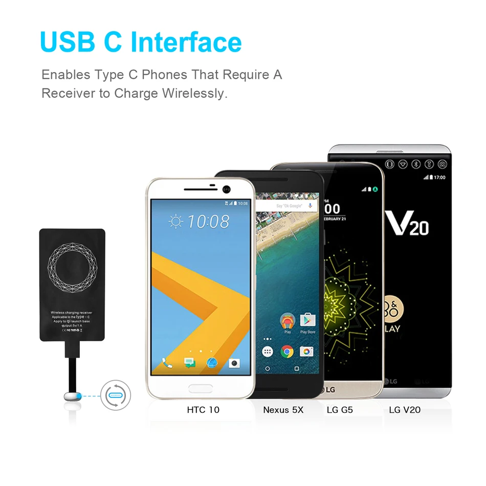 CHOETECH USB Type C ультра тонкий беспроводной зарядный приемник патч модуль чип для LG