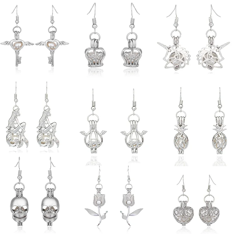 

More Than 60 Style Pearl Cage Earring Jewelry Findings Cage Pendant Essential Oil Diffuser Locket Earring For Oyster Pearl Women
