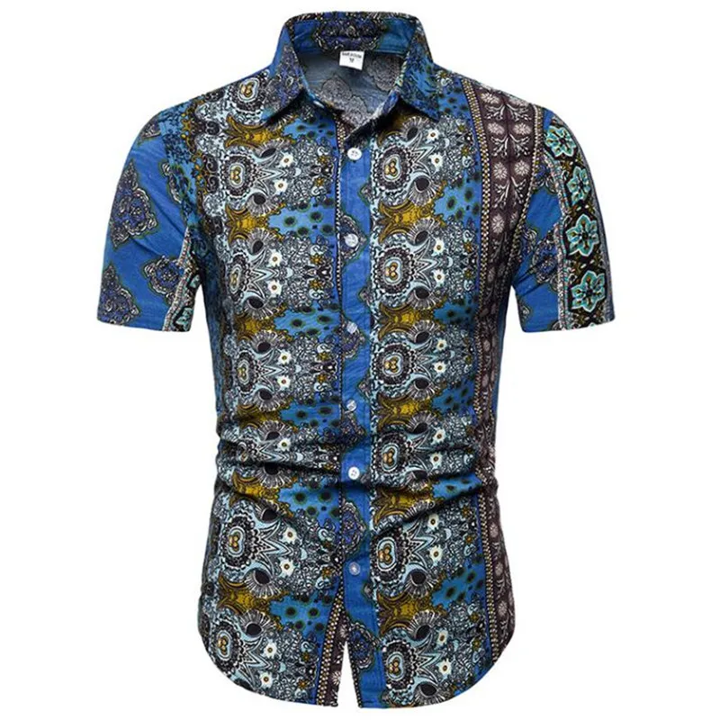 Модная рубашка мужская льняное платье рубашки Slim Fit с отложным воротником мужская гавайская рубашка с коротким рукавом большие размеры M-5XL