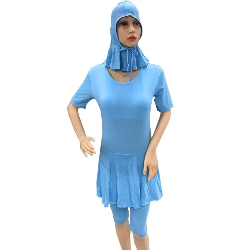 3 шт. Мусульманский Купальники для малышек для женщин скромный ванный комплект полное покрытие Мусульманский купальник хиджаб исламский Burkinis пляжная - Цвет: Синий