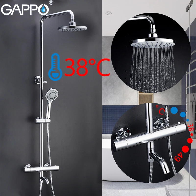 GAPPO Shower Faucets bathroom thermostatic shower faucet bath shower mixer set waterfall rain shower head set bathtub faucet tap