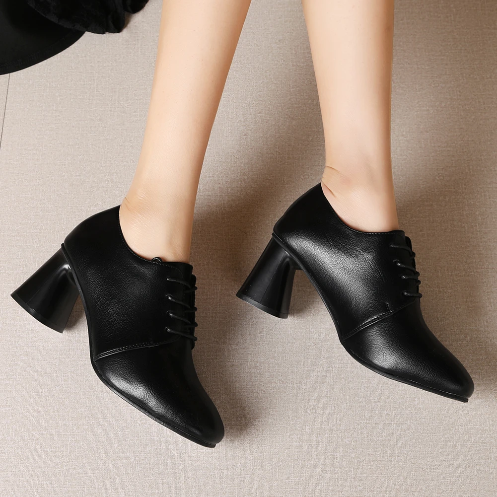 

RIBETRINI Large Size 42 Shoelaces Fashion New Hot Pumps Woman Shoes Strange Style Casual Black Shoes Woman Pumps Female