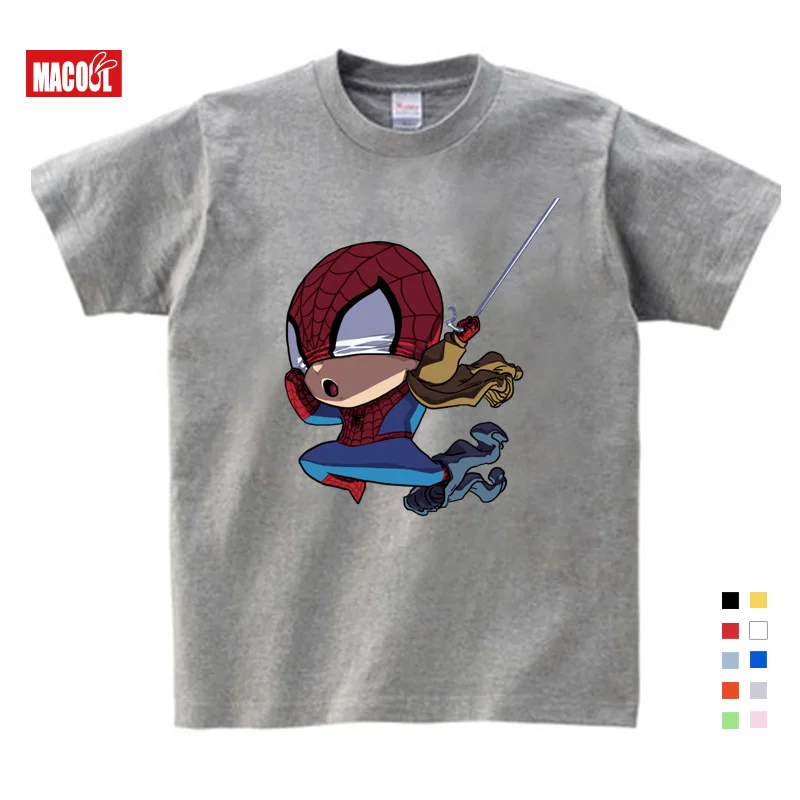 Милая одежда с мультипликационным рисунком в стиле «Человек-паук», Детская футболка одежда для мальчиков с принтом "Мстители" Человек-паук "Капитан Америка футболки Супермена, детская одежда - Цвет: T-shirt