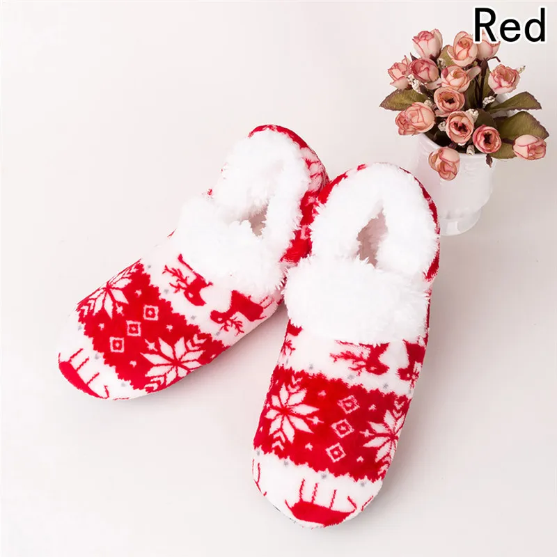 Модные женские носки-тапочки; зимние теплые носки для взрослых; рождественские Нескользящие теплые носки-тапочки для девочек - Цвет: rd