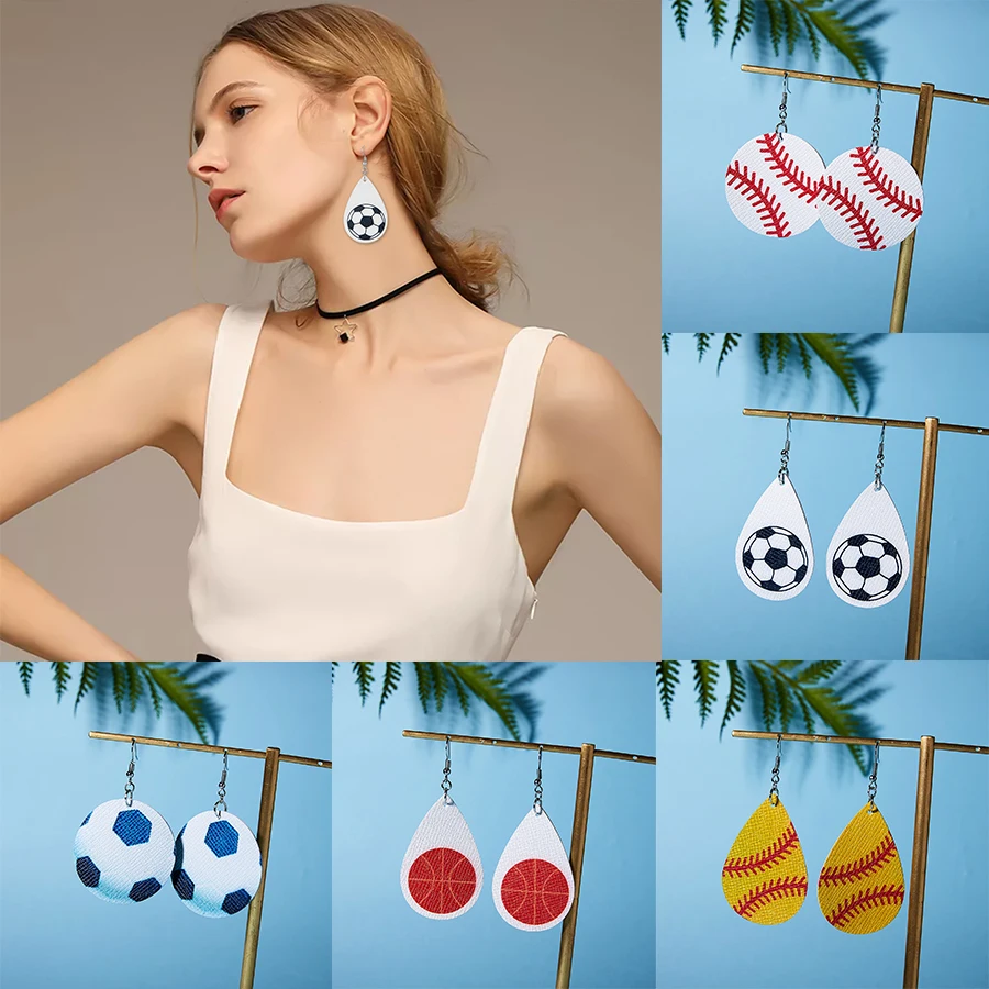 

Rinhoo 1Pair Simple Water Drop Round Geometric Shape Football Volleyball Pattern Drop Earrings For Women's Fashion Jewelry Gift