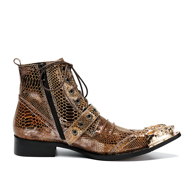 Couro Tornozelo Sapatas Picture Legal De Mens Dedo Até Do Top Cinta Militar Punk Ferro Apontado As High Cowboy Estilo Homens Rendas Botas Novo Dos RCYqII