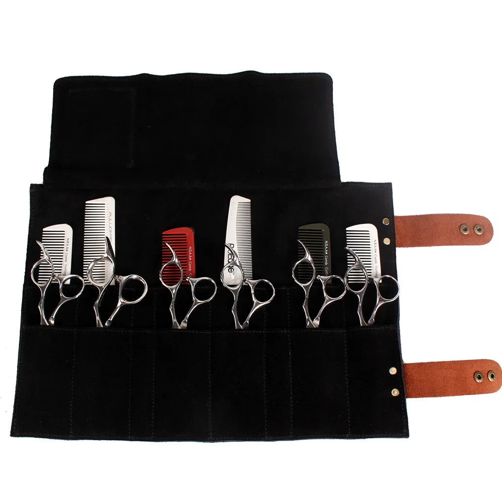 Парикмахерские кожаные ножницы, сумка, парикмахерские ножницы, расчески, складной рулон, сумка для резки, филировочный чехол, карманный парикмахерский инструмент 1279