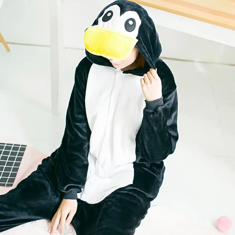 Черный Пингвин Onesie Пижама Kigurumi животное Косплей Костюм Хэллоуин семья пижамы для женщин