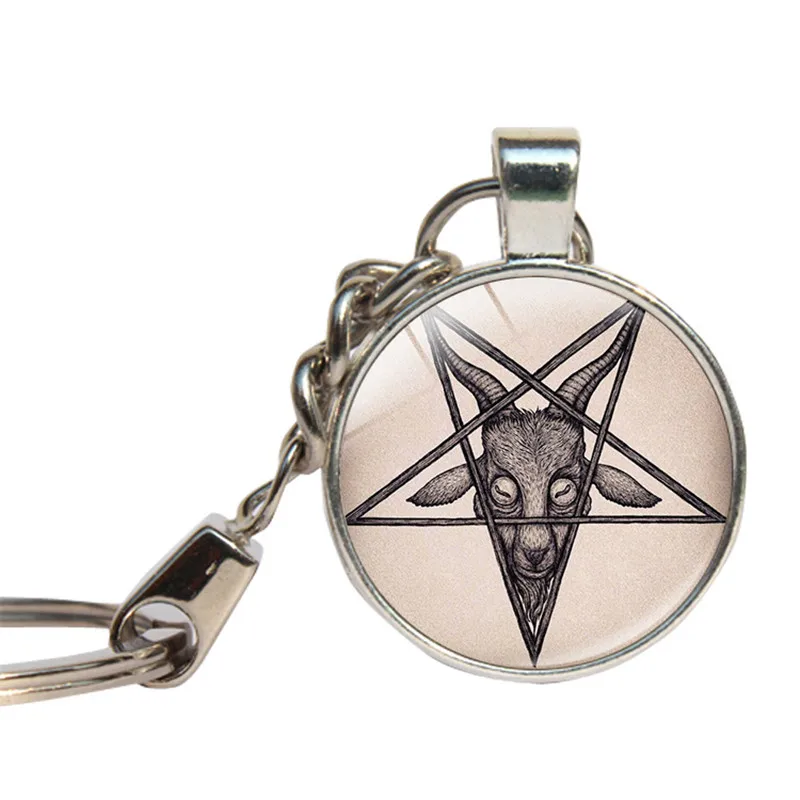 Сатана Коза брелок со стеклянным кабошоном Talmud Baphomet круг религиозный дьявол