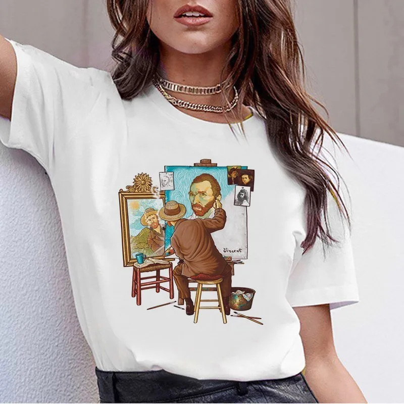 Футболка Grunge Aesthtic Van Gogh футболка с художественной росписью Женская забавная футболка с коротким рукавом Harajuku Ullzang Футболка Топ Футболки женские