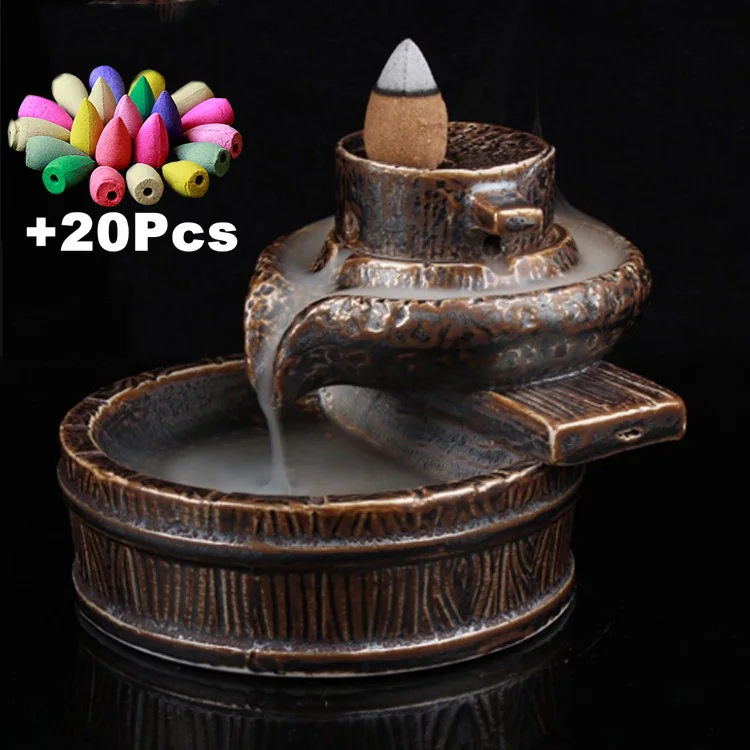 

Free Gift 20Pcs Cones Creative Ornament Ceramic Backflow Incense Burner Aromatherapy Censer Car Ashtray