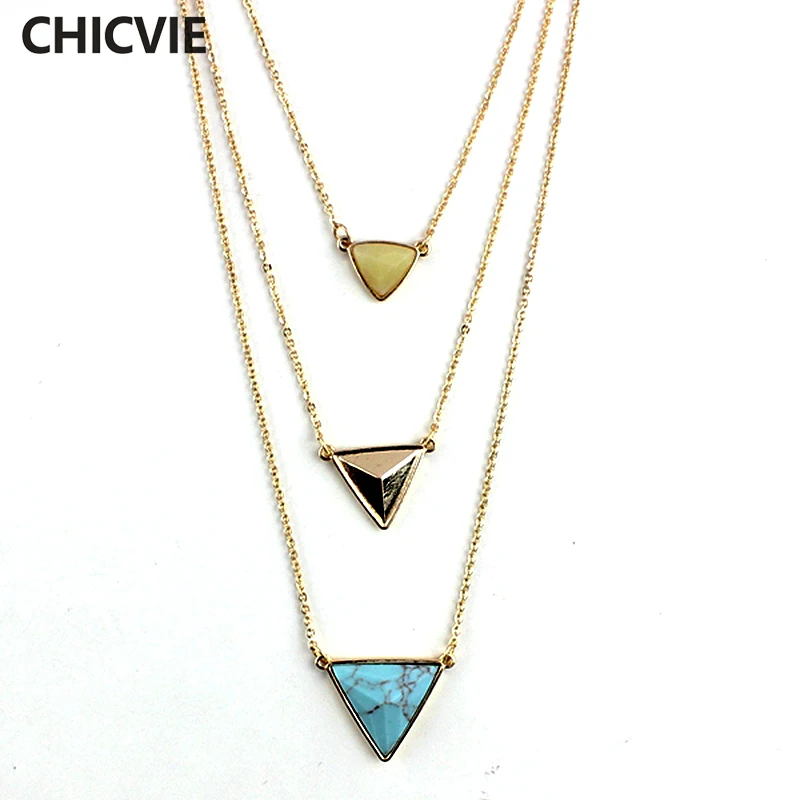 

CHICVIE Vintage Jewelry Triangle Statement necklaces & pendants Women Gold color Long Necklaces SNE160054105