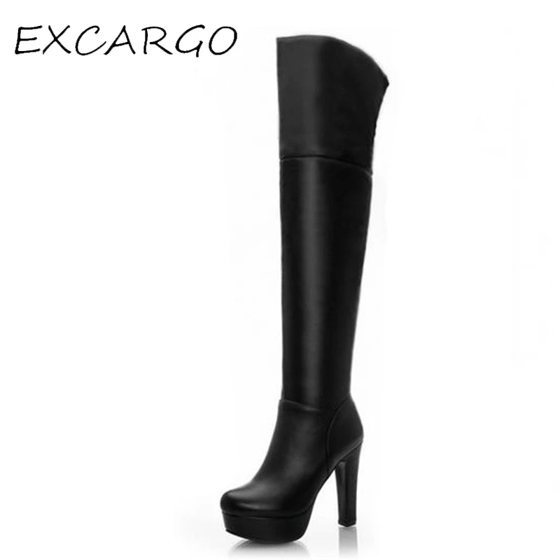 Plus Size 31-45 2017 New Spring & Autumn Women Over-the-knee Boots Fashion 12cm Super High Heel with Platform Solid Color Boots
