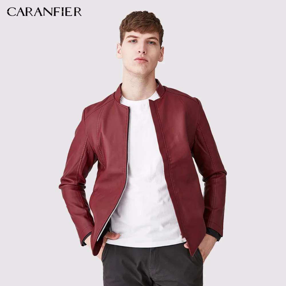 Куртка CARANFIER из искусственной кожи красная осенняя зимняя теплая тонкая с