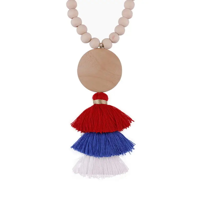 Personalized Wood Tassel Necklace 2018 New Trendy Monogram Blank Bohemian Hula Tassel Pendant Long Necklace for Women Jewelry - Image 3