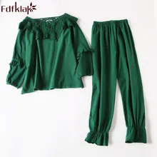 Fdfklak, хлопковая зеленая пижама для женщин, для лета, комплект для сна, Pijama Mujer, сексуальная пижама для женщин, Весенняя мода, комплекты для сна, Q866