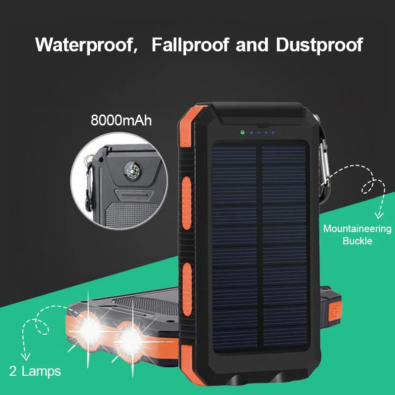 30000 мАч DIY солнечный внешний аккумулятор чехол с электрической зарядкой водонепроницаемый внешний аккумулятор для смартфона 2 светодиодный светильник портативный внешний(без аккумулятора