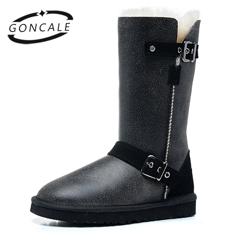 GONCALE Classico in vera pelle di pecora pelliccia di pecora foderato alti invernali snow boots per le donne di inverno scarpe impermeabili caldi Nero