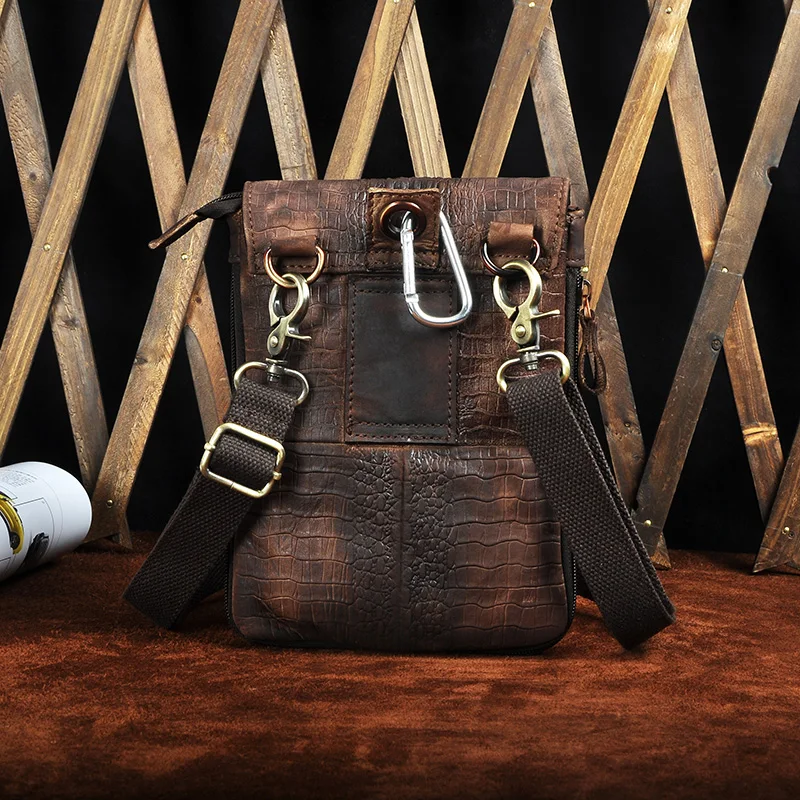Original Leather men Casual Design Multifunction Small Satchel Cross body Bag Travel Fashion Waist Belt Pack Tablet Bag 611-1-c