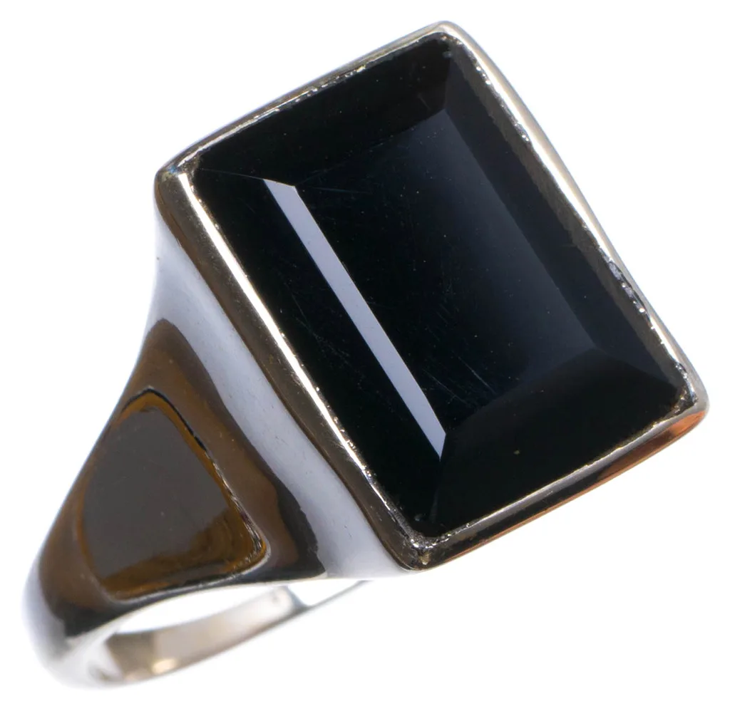 

Natural Black Onyx Handmade Unique 925 Sterling Silver Ring, US size 9 X2644