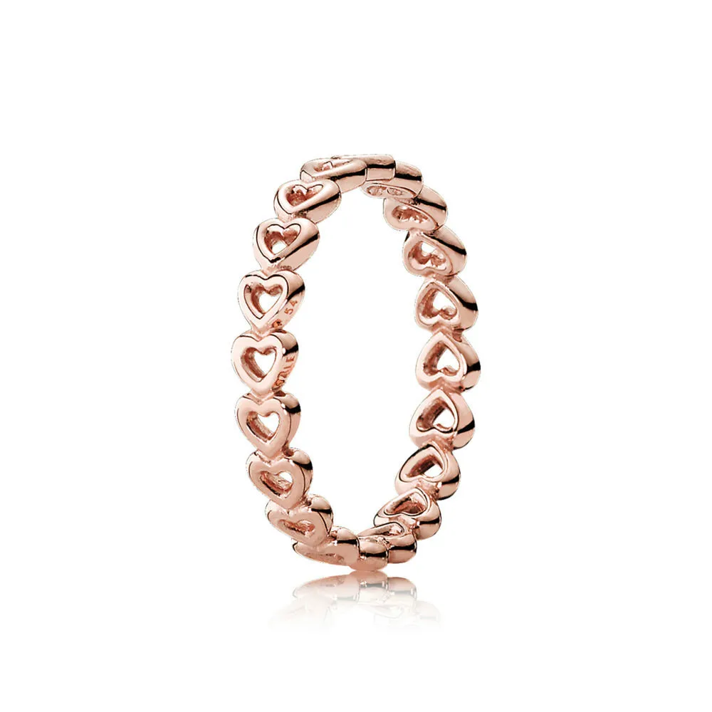 

NEW 100% Sterling silver 1:1 Glamour 180177 ROSE LINKED LOVE RING Original Women wedding Fashion Jewelry 2019
